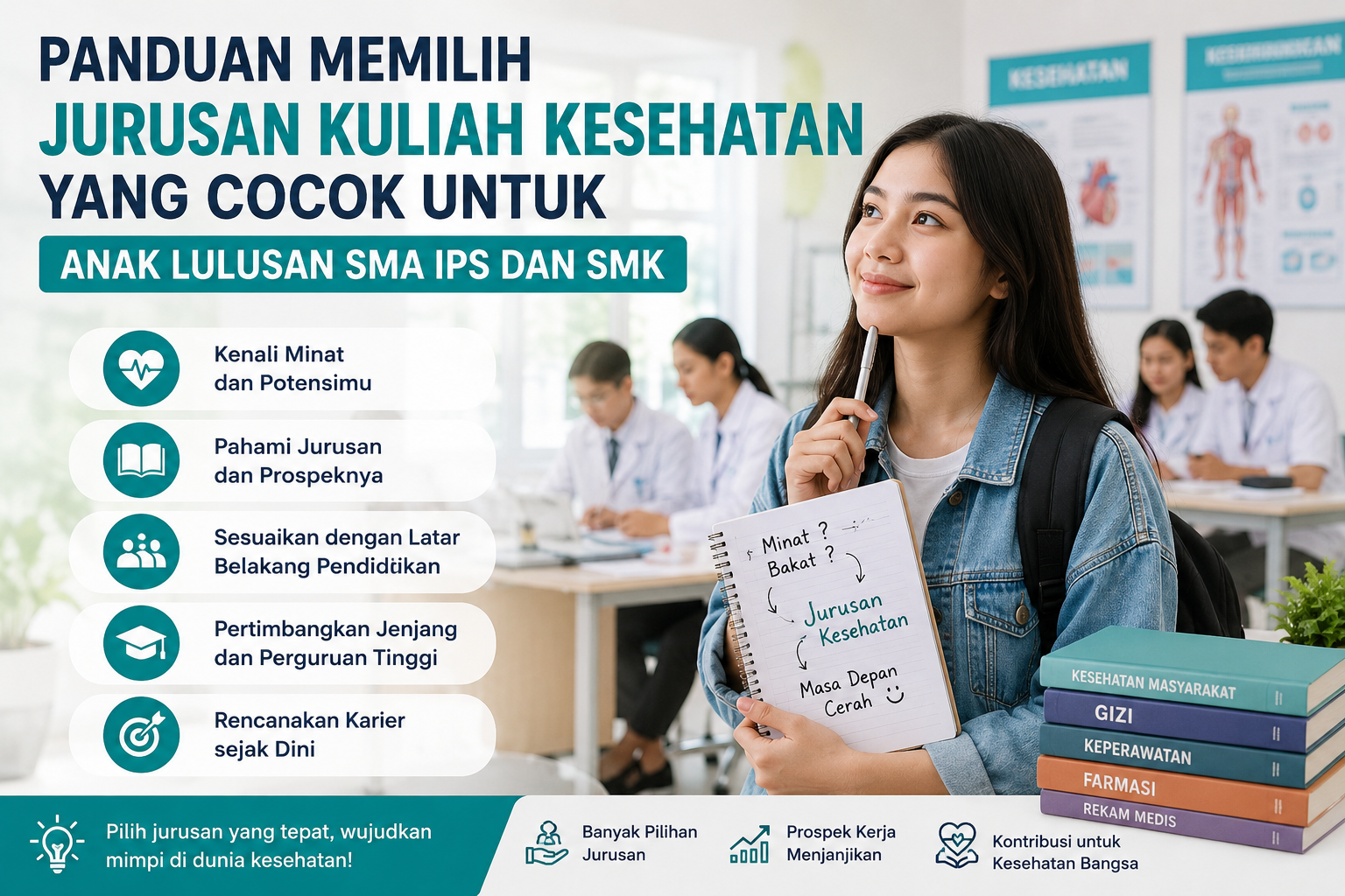 mahasiswa jurusan kesehatan untuk ips sedang belajar di kelas