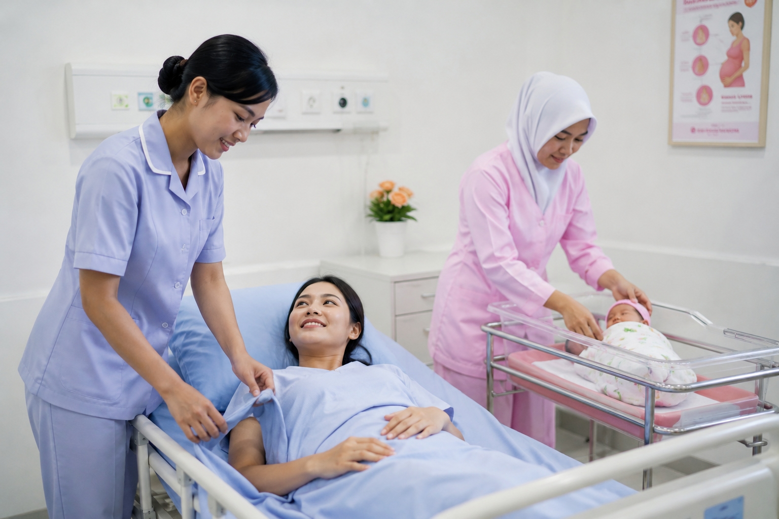 mahasiswa belajar perbedaan perawat dan bidan di laboratorium