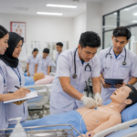 mahasiswa sedang berlatih menggunakan sarana praktik mahasiswa