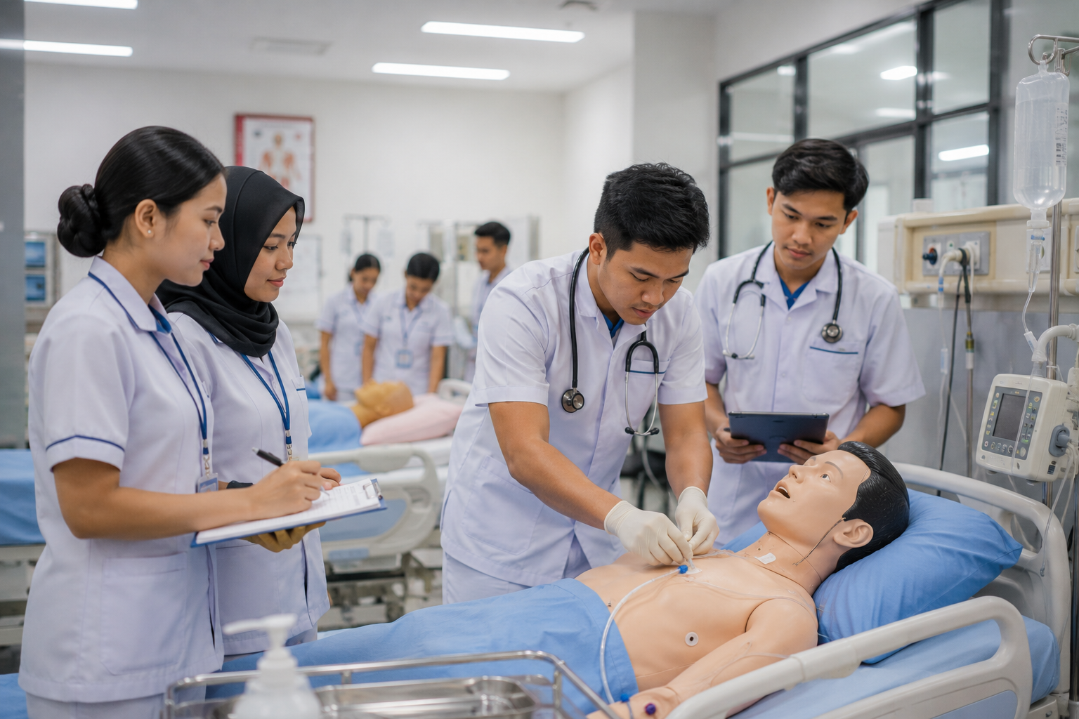 mahasiswa sedang berlatih menggunakan sarana praktik mahasiswa