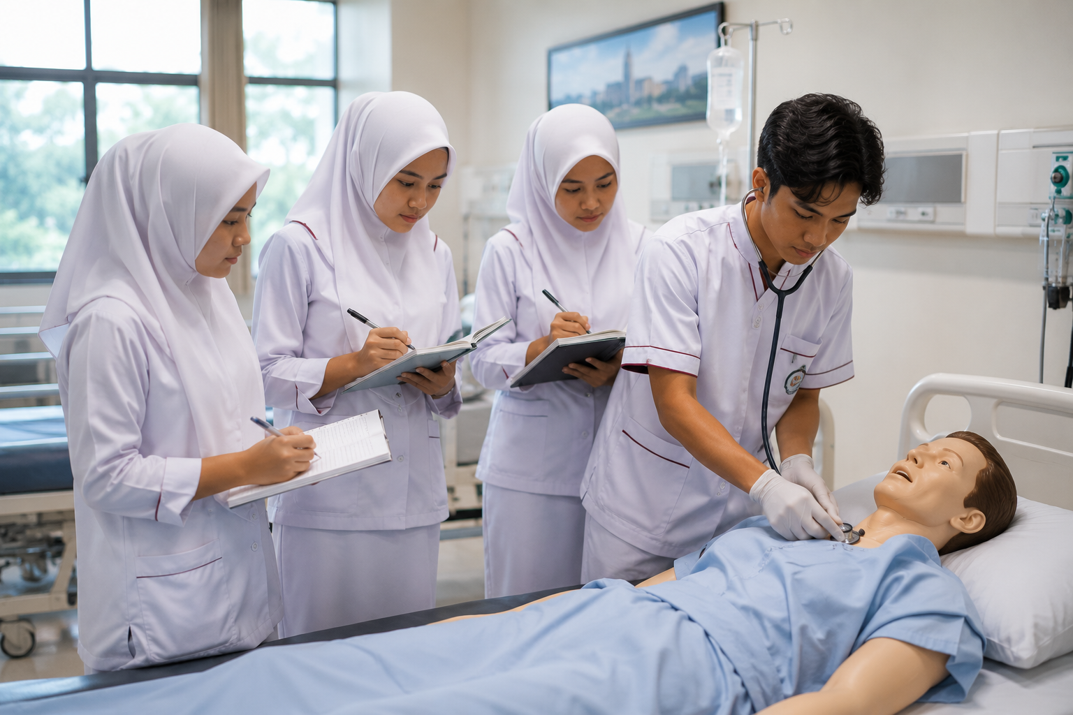 mahasiswa sedang praktikum laboratorium untuk belajar kesehatan