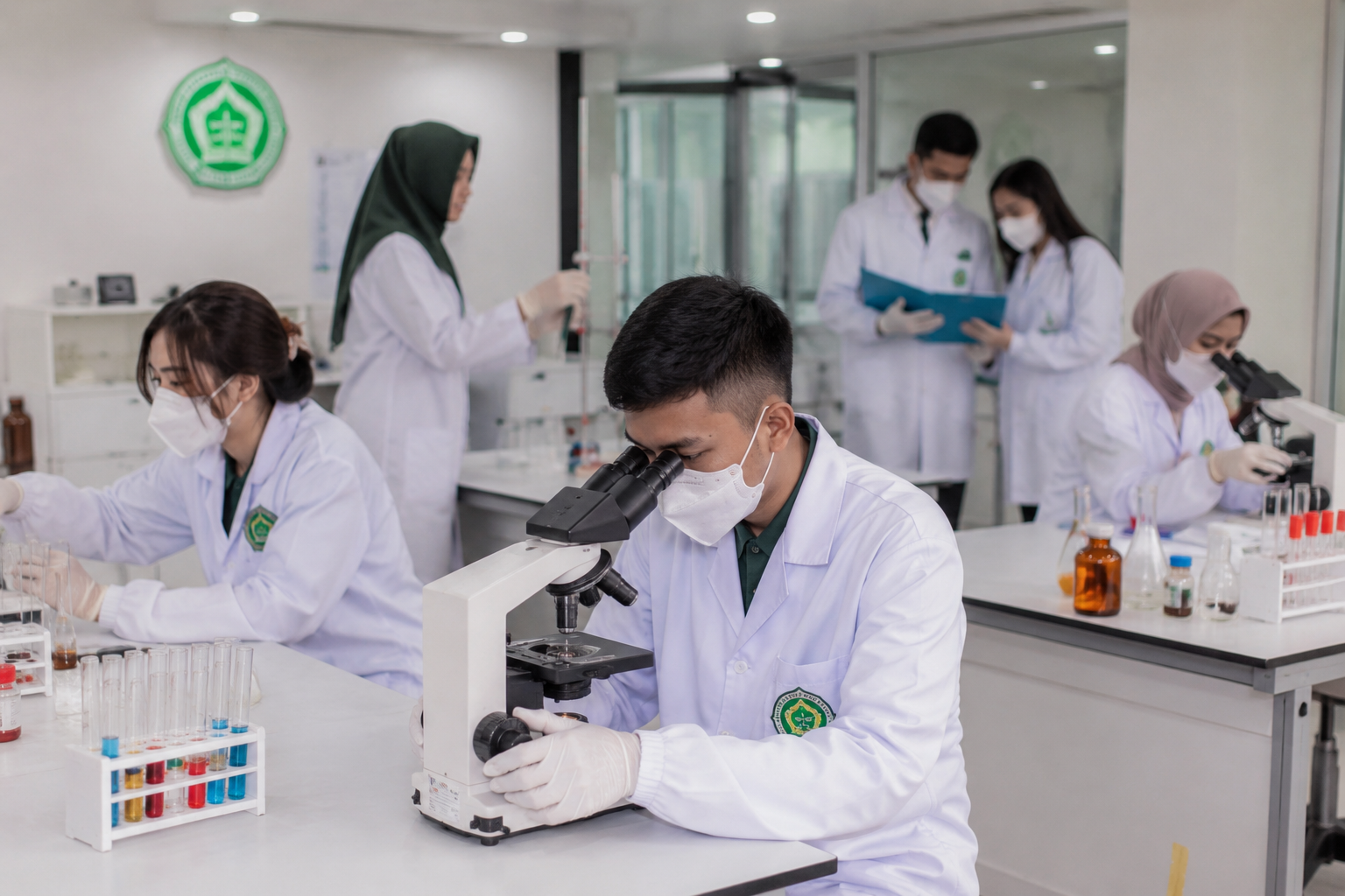 mahasiswa sedang berlatih di laboratorium terintegrasi yang modern