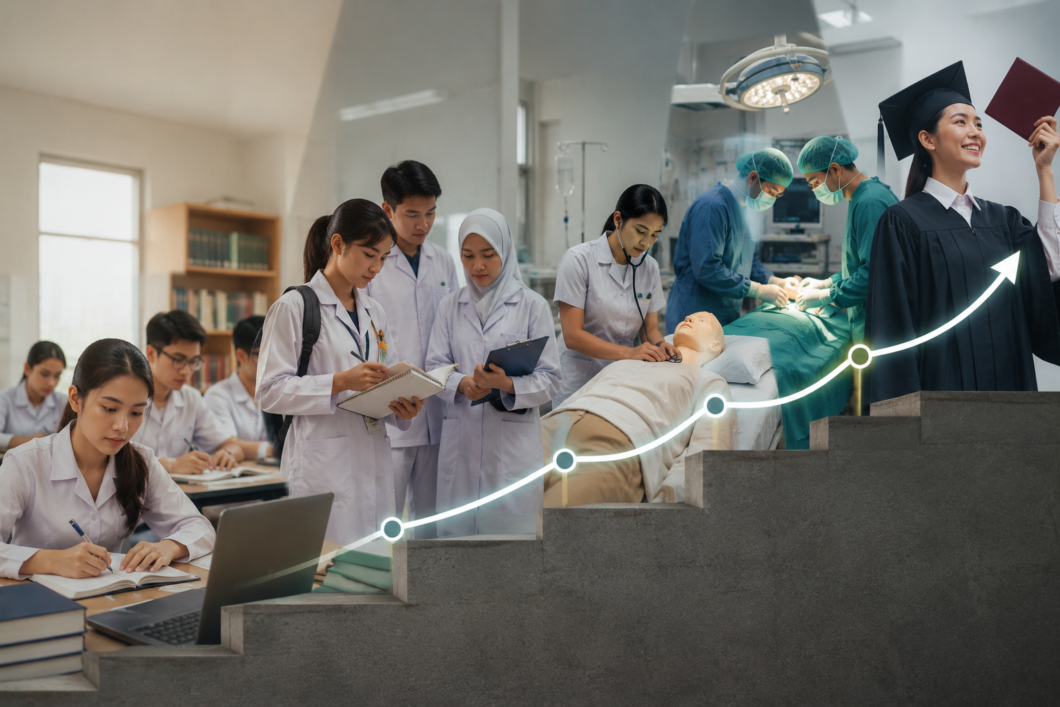 mahasiswa sedang praktikum dalam perjalanan mahasiswa kesehatan