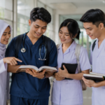 Mahasiswa bidang kesehatan sedang mengikuti pembelajaran praktik di laboratorium kampus dengan didampingi dosen.