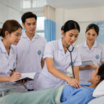 Mahasiswa Program Studi Keperawatan sedang melakukan praktik klinik di laboratorium keperawatan modern
