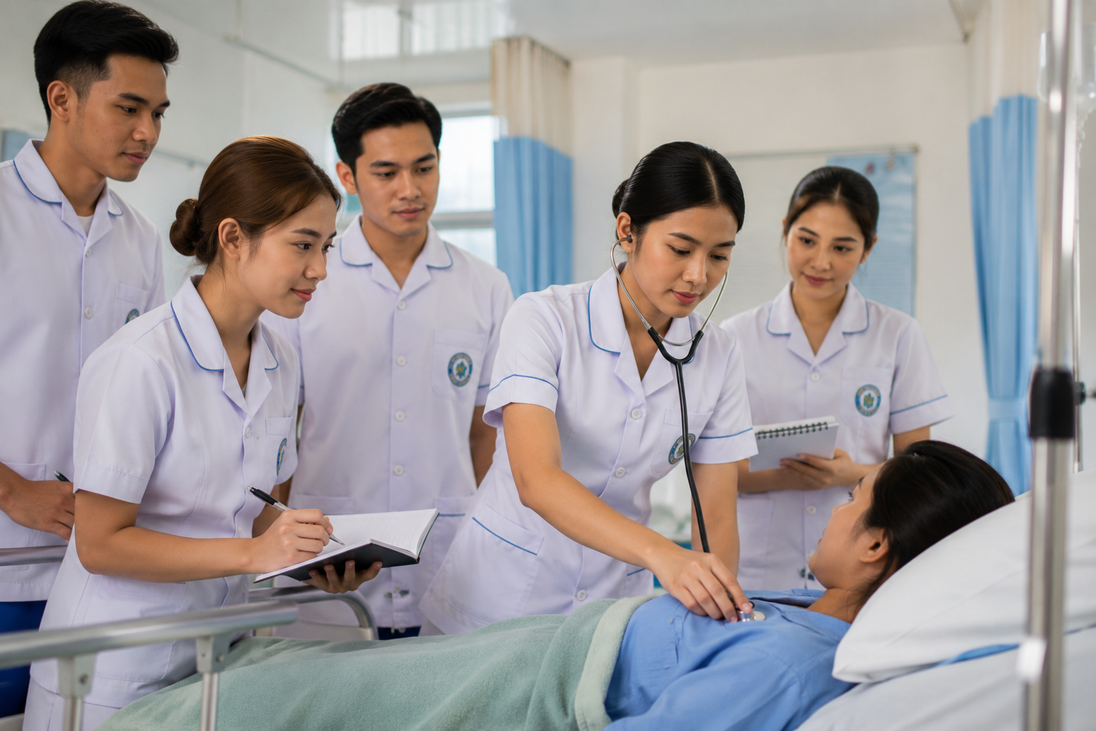 Mahasiswa Program Studi Keperawatan sedang melakukan praktik klinik di laboratorium keperawatan modern