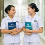 Perbedaan D3 dan S1 Keperawatan ditunjukkan melalui proses pembelajaran mahasiswa keperawatan di laboratorium keterampilan klinis kampus.