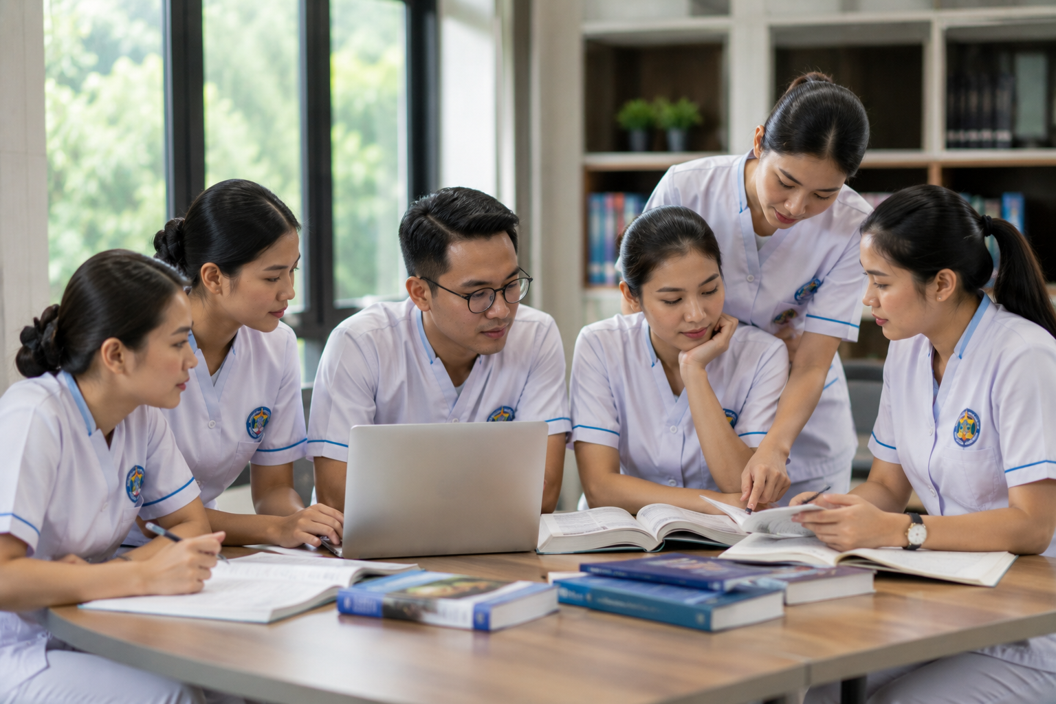 Evidence Based Nursing STIKES Istara memperlihatkan mahasiswa keperawatan sedang menganalisis jurnal ilmiah dan menerapkan praktik keperawatan berbasis penelitian di laboratorium klinik.