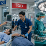 Mahasiswa Program Studi Keperawatan sedang melakukan praktik klinik di ruang perawatan rumah sakit.