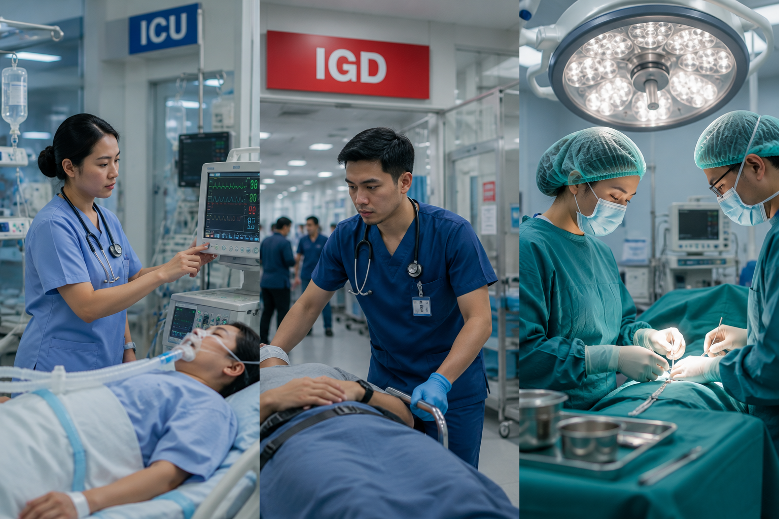 Mahasiswa Program Studi Keperawatan sedang melakukan praktik klinik di ruang perawatan rumah sakit.