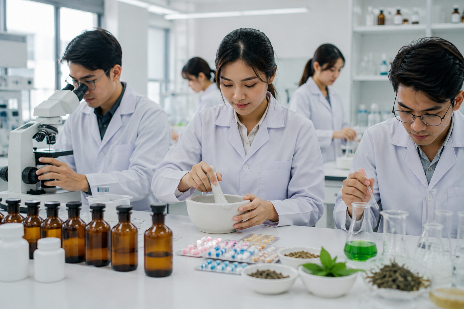 Keahlian Mahasiswa Farmasi saat melakukan praktikum di laboratorium modern