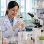 Karier Lulusan Farmasi bekerja di laboratorium industri kosmetik modern melakukan penelitian produk kecantikan