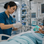 Mahasiswa Program Studi Keperawatan melakukan simulasi penanganan pasien kritis di ruang ICU laboratorium keterampilan klinik.
