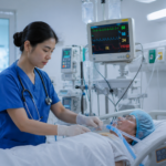 Karier Lulusan Keperawatan sebagai Perawat ICU dengan tenaga kesehatan yang sedang memberikan perawatan intensif kepada pasien di ruang ICU