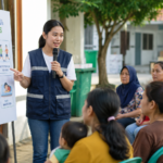 Mahasiswa Program Studi Kesehatan Masyarakat melakukan edukasi kesehatan kepada masyarakat dengan didampingi dosen lapangan