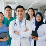 Program Studi Kesehatan dengan Peluang Kerja Terbesar menampilkan mahasiswa praktik di laboratorium kesehatan modern dengan simulasi klinik profesional