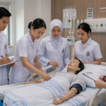 Patient Safety STIKES Istara memperlihatkan mahasiswa keperawatan melakukan simulasi identifikasi pasien dan prosedur keselamatan di laboratorium keterampilan klinis.