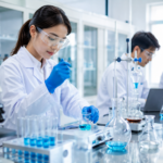 Mahasiswa Program Studi Farmasi melakukan praktikum di laboratorium modern menggunakan peralatan farmasi dan teknologi digital