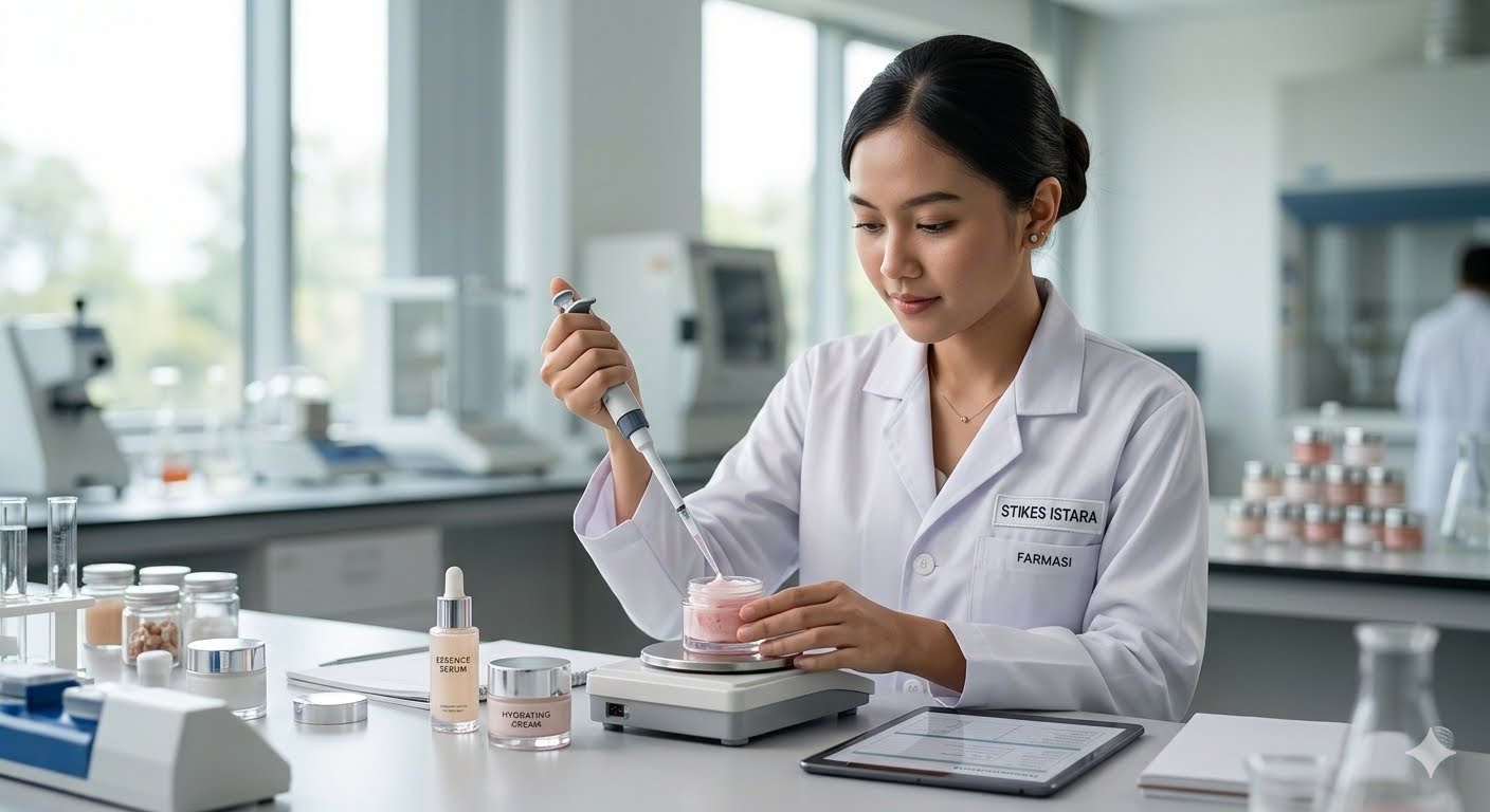 Mahasiswa Farmasi STIKES Istara melakukan praktikum formulasi kosmetik di laboratorium