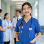Mahasiswa Program Studi Bidang Kesehatan sedang melakukan praktikum di laboratorium modern dengan peralatan medis lengkap