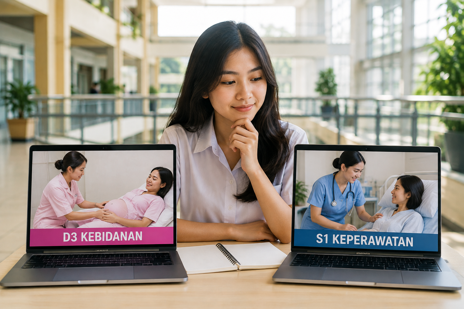 Mahasiswa mempelajari perbedaan D3 Kebidanan atau S1 Keperawatan sebelum memilih jurusan kuliah kesehatan