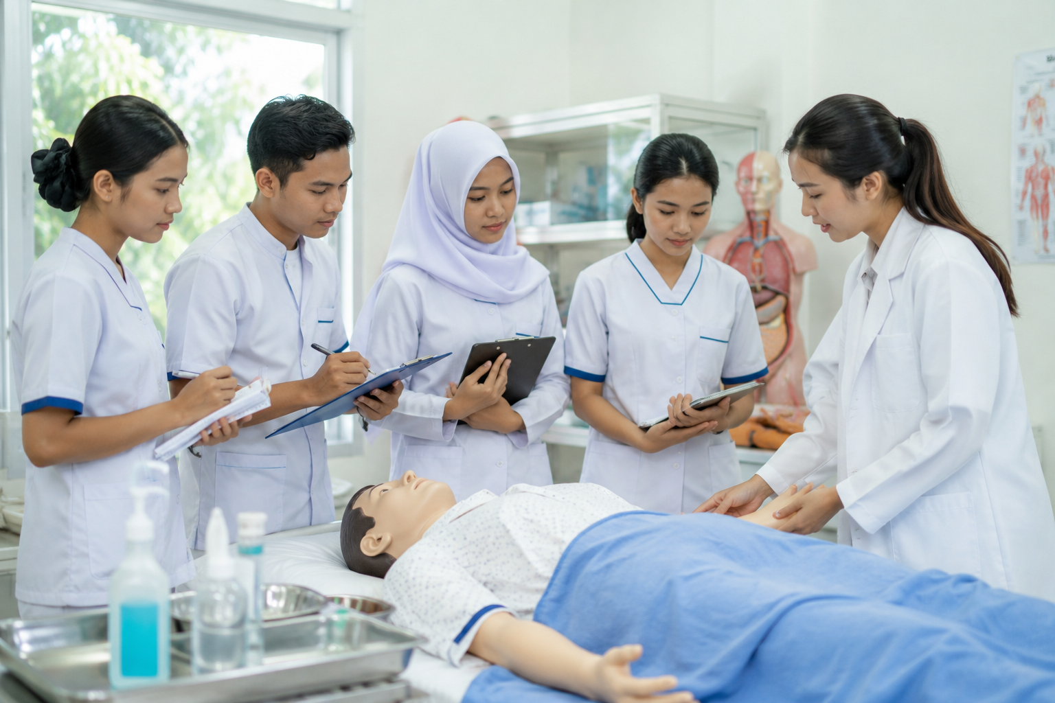 jurusan kesehatan untuk lulusan SMK saat mengikuti pembelajaran dan praktikum di kampus kesehatan