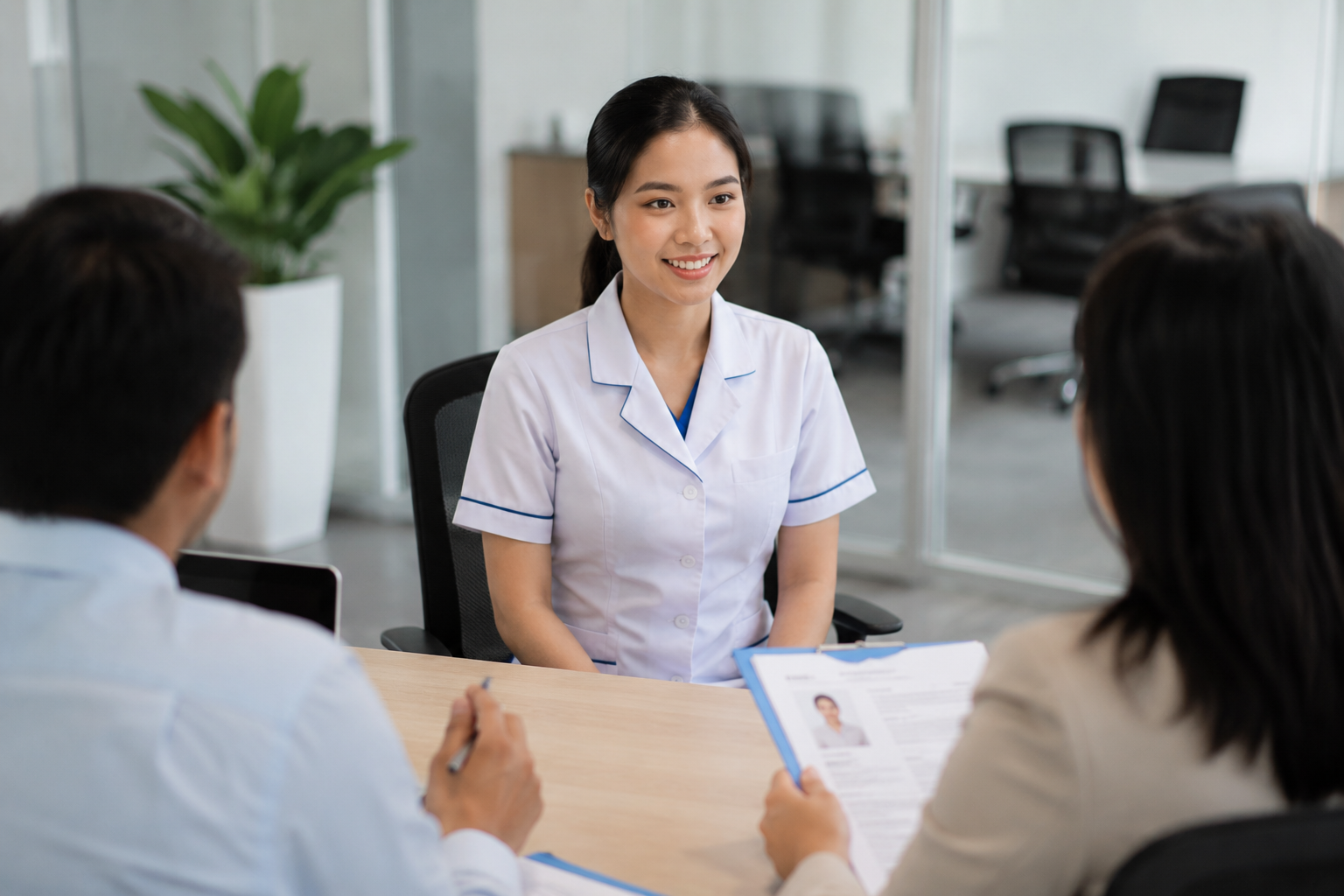 Lulusan baru mempersiapkan CV dan interview untuk mengikuti rekrutmen rumah sakit