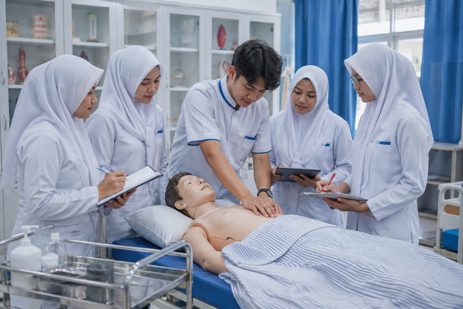 Mahasiswa Program Studi STIKES Istara mengikuti praktikum di laboratorium kesehatan modern bersama dosen pembimbing
