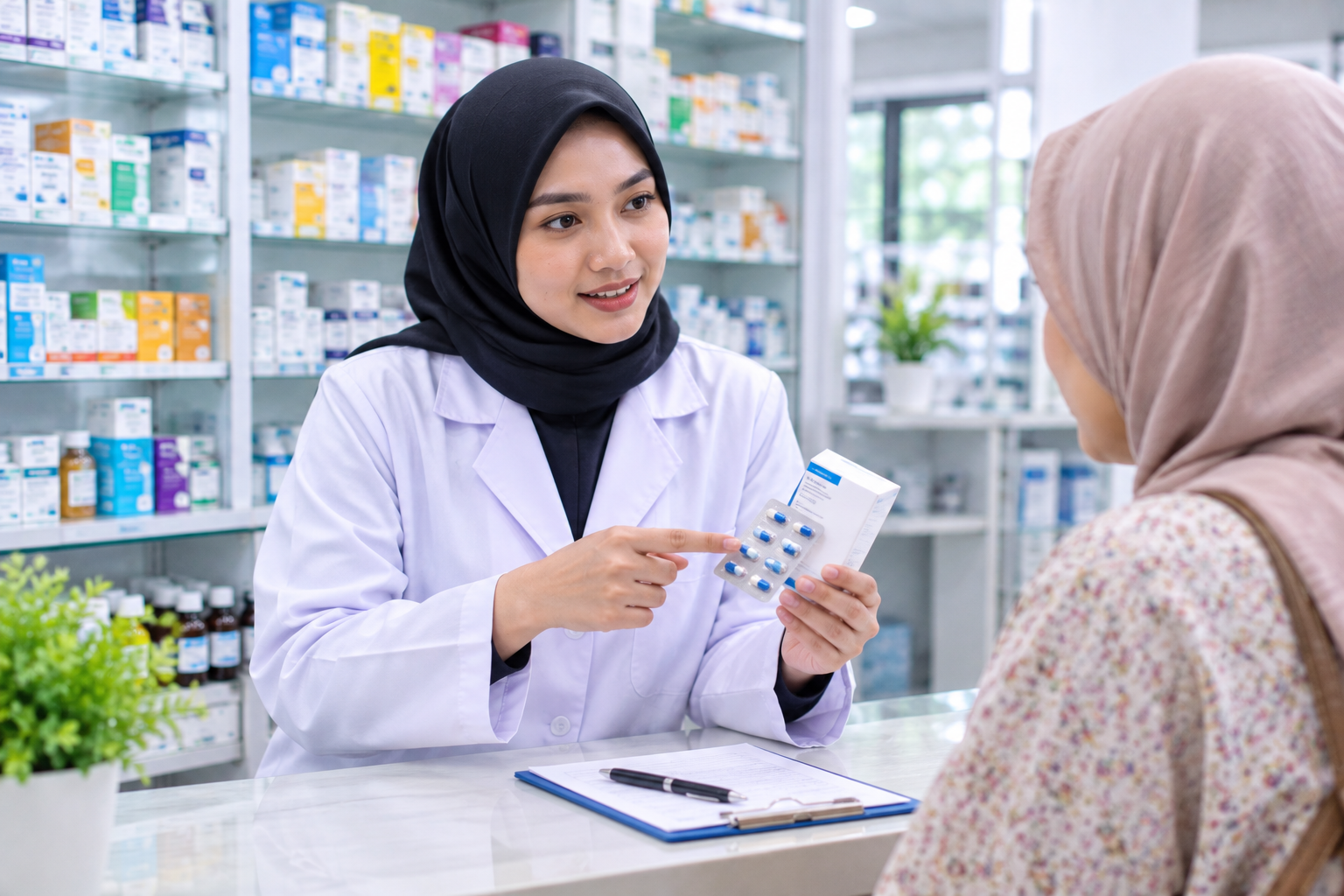 Program Studi Farmasi membekali mahasiswa dengan keterampilan pelayanan kefarmasian melalui pembelajaran teori dan praktikum laboratorium.