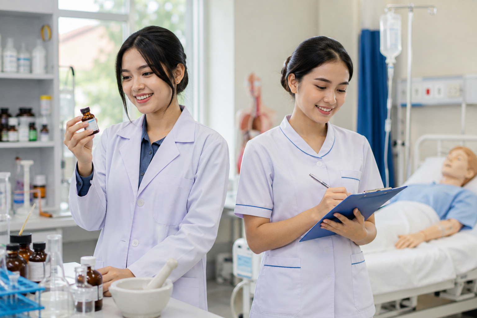 Program Studi Farmasi atau Keperawatan menawarkan pengalaman belajar melalui praktikum laboratorium, pembelajaran teori, dan praktik klinik untuk mempersiapkan tenaga kesehatan profesional.