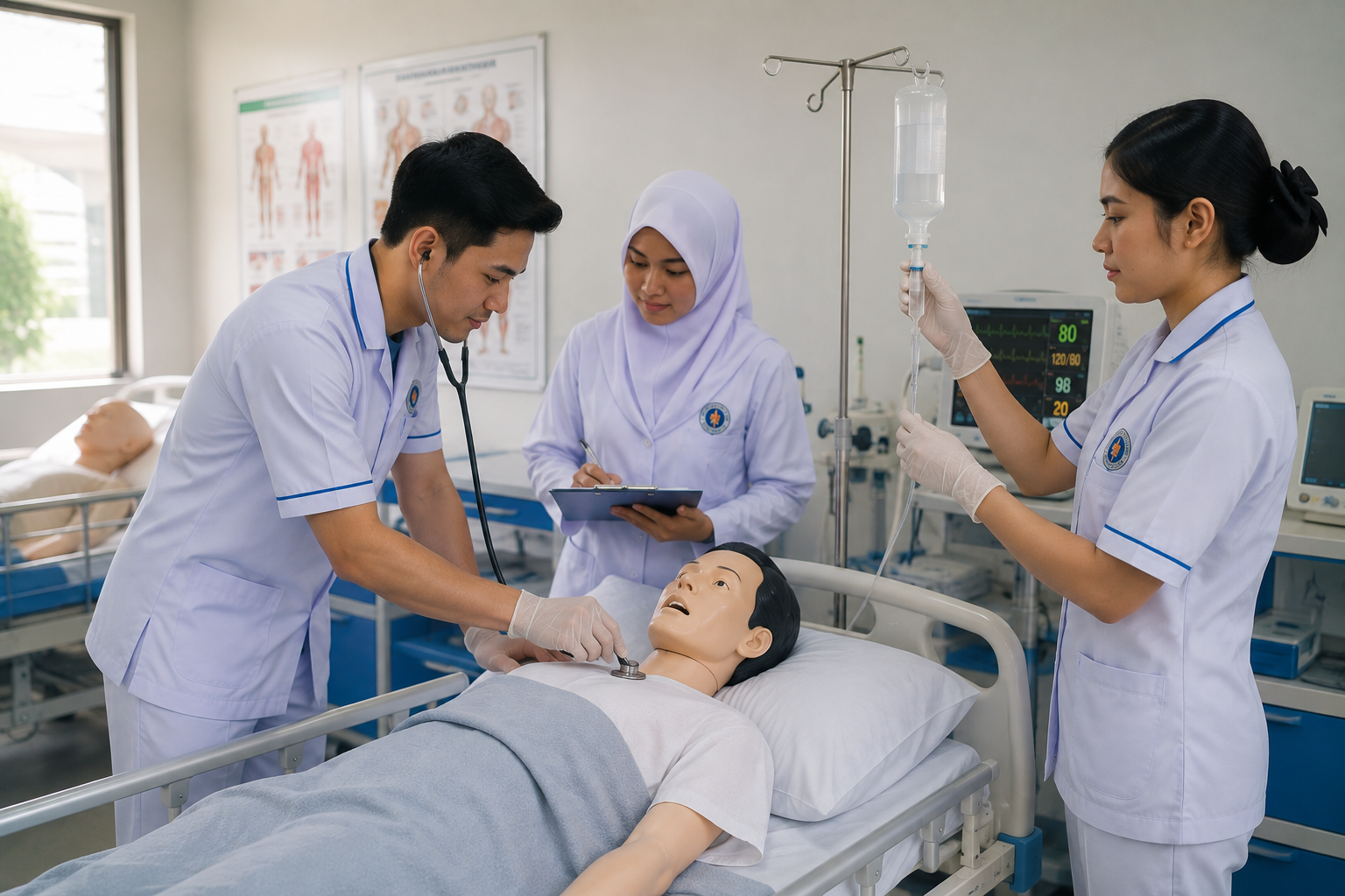 Laboratorium Keperawatan memberikan pengalaman praktik melalui simulasi klinis menggunakan fasilitas dan peralatan yang mendukung pembelajaran mahasiswa.