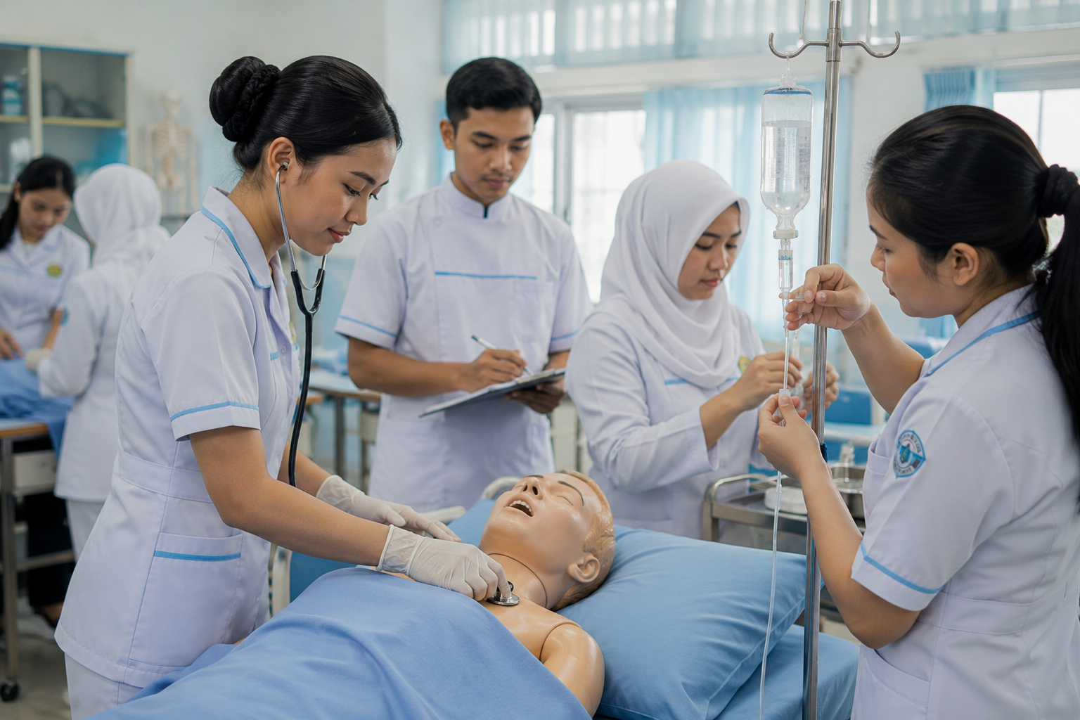mahasiswa jurusan kesehatan banyak praktik melakukan pembelajaran langsung di laboratorium