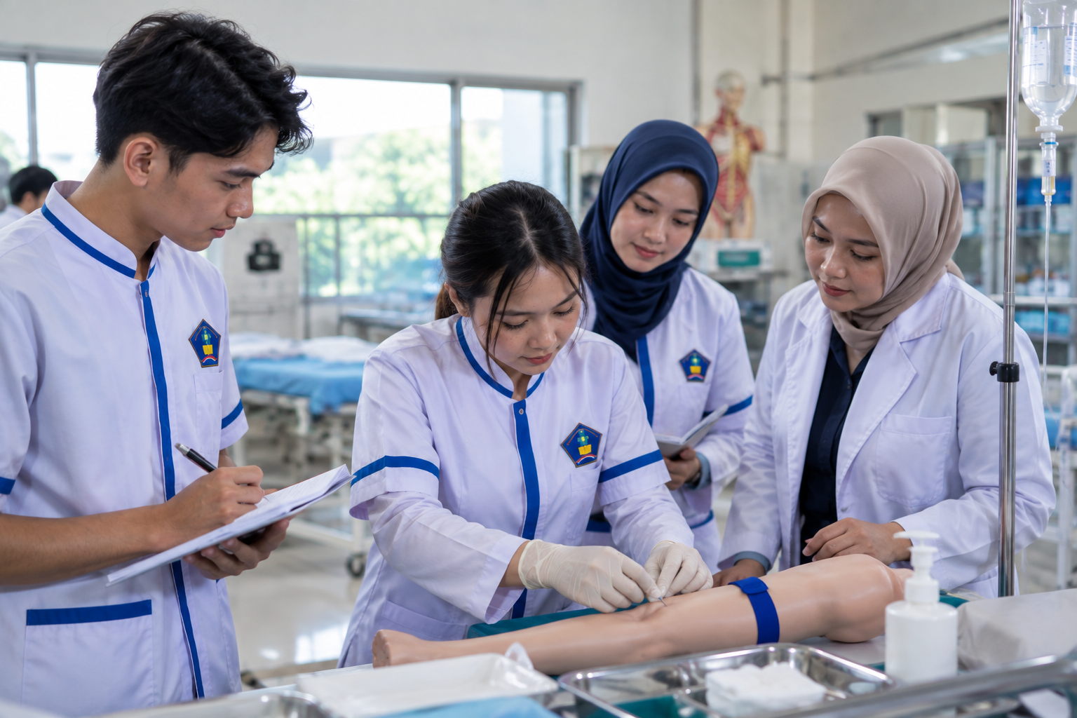 praktikum di STIKES untuk mahasiswa kesehatan di laboratorium kampus